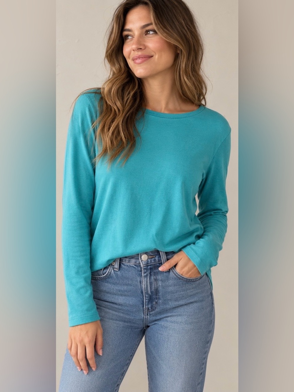 L.L. Bean Women’s Teal Long-Sleeve Crewneck Top